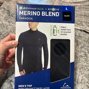 Paradox Men's Black Merino Blend Performance Base Layer size L NEW IN BOX